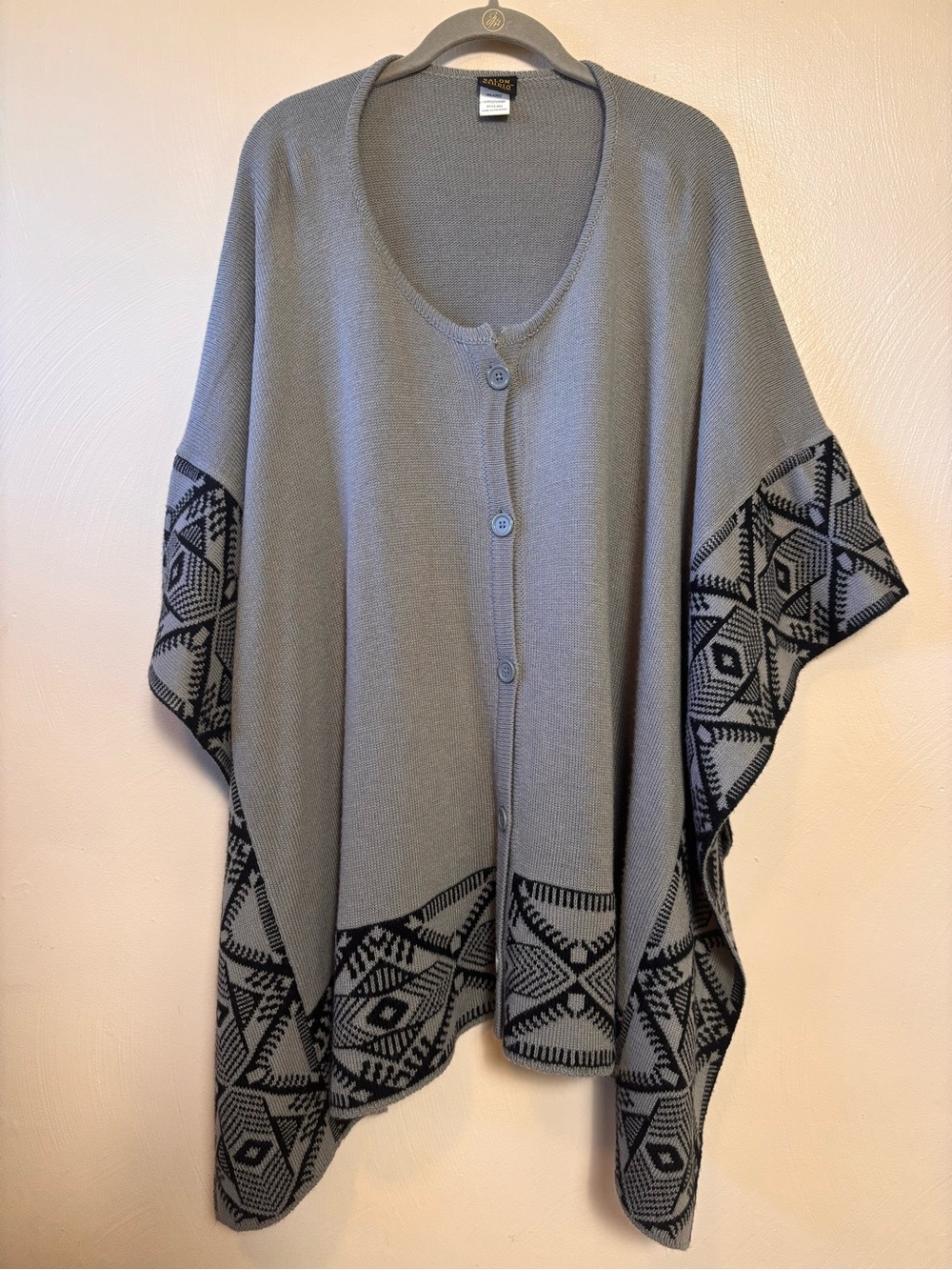 Salon Studio Women’s Poncho Boho Sweater Cape Kimono Southwestern Black Gray OS